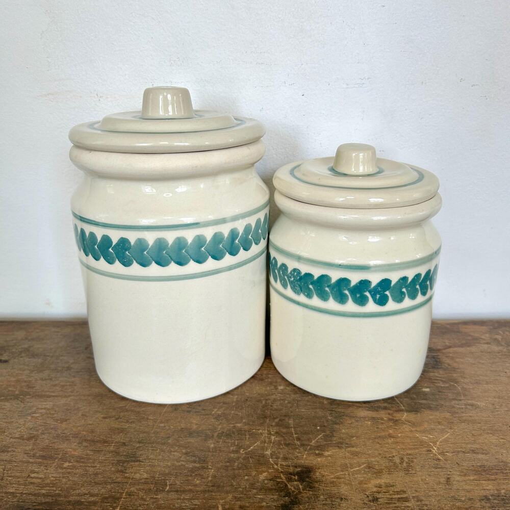 Hartstone Pottery Hand-Painted Leaf Stoneware Canister Set, Kitchen Storage